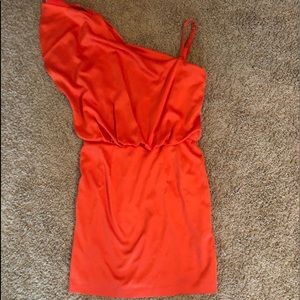 Silky orange one shoulder dress